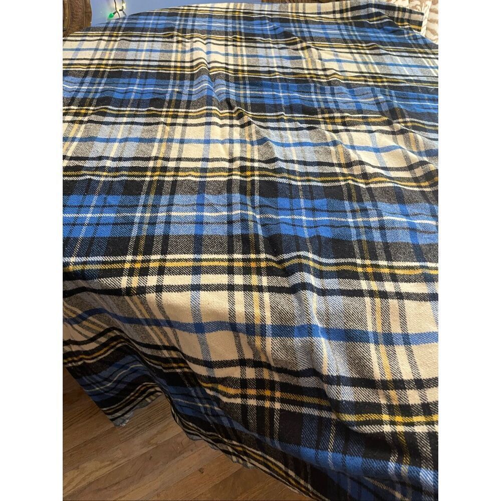 L.L. Bean Blue Plaid Wool Vintage Cabin Camp Cottage Blanket